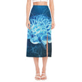 Blue Electrical Brain Activity Print Side Slit Midi Skirt