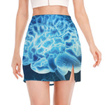Blue Electrical Brain Activity Print Side Slit Mini Skirt