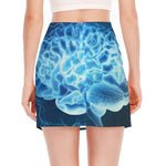 Blue Electrical Brain Activity Print Side Slit Mini Skirt