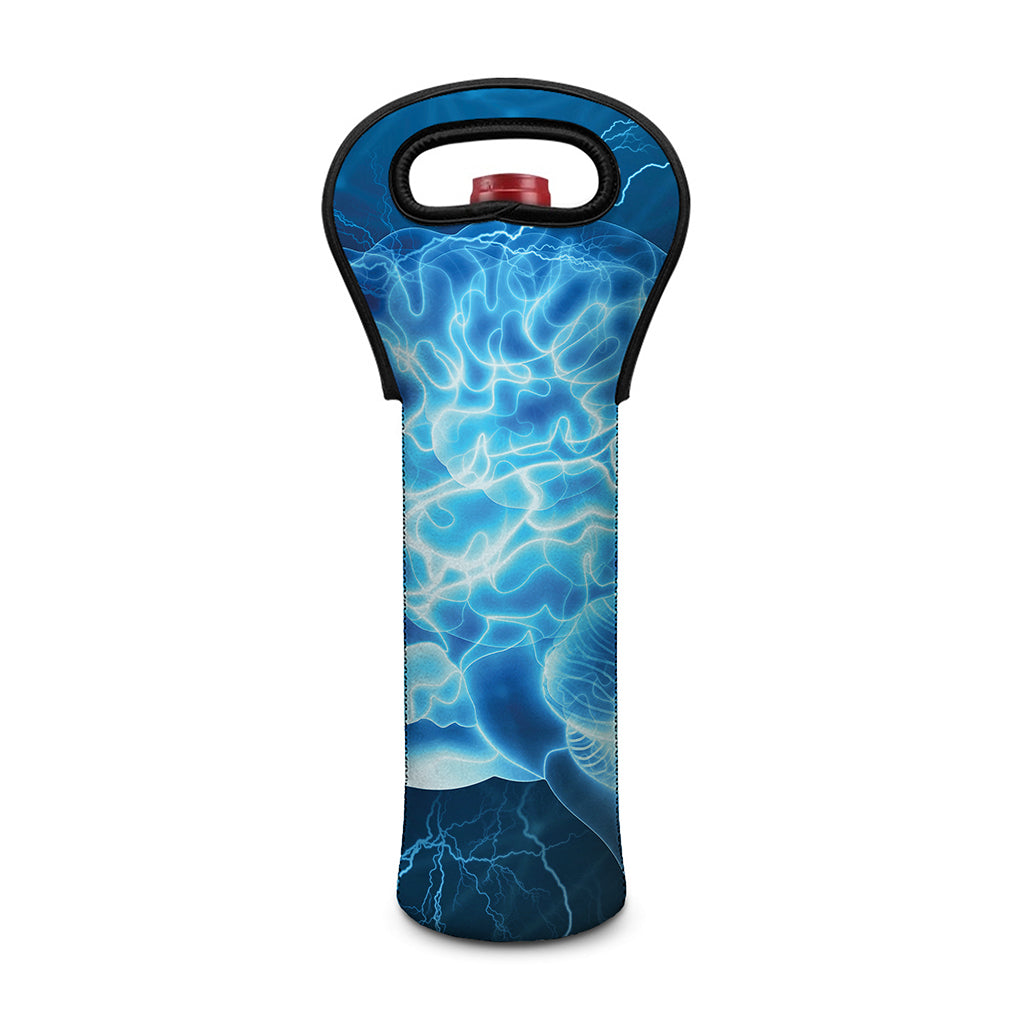 Blue Electrical Brain Activity Print Single Neoprene Wine Tote