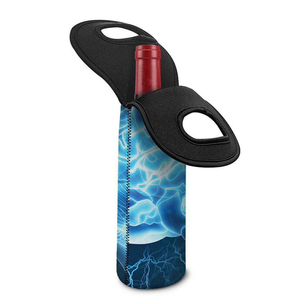 Blue Electrical Brain Activity Print Single Neoprene Wine Tote