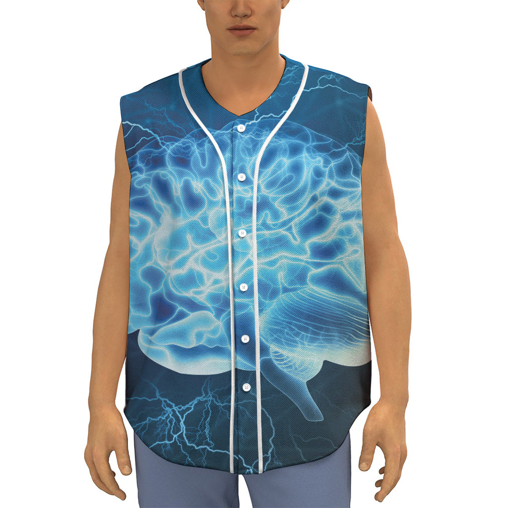 Blue Electrical Brain Activity Print Sleeveless Baseball Jersey