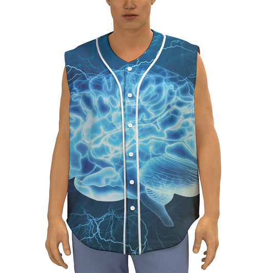 Blue Electrical Brain Activity Print Sleeveless Baseball Jersey