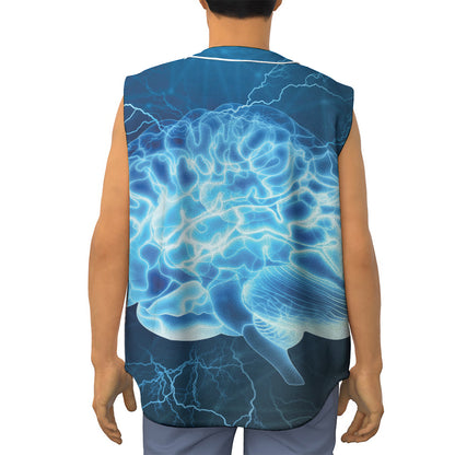 Blue Electrical Brain Activity Print Sleeveless Baseball Jersey