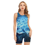 Blue Electrical Brain Activity Print Sleeveless One Piece Swimsuit