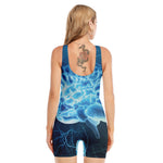 Blue Electrical Brain Activity Print Sleeveless One Piece Swimsuit