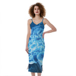 Blue Electrical Brain Activity Print Slim Fit Midi Cami Dress