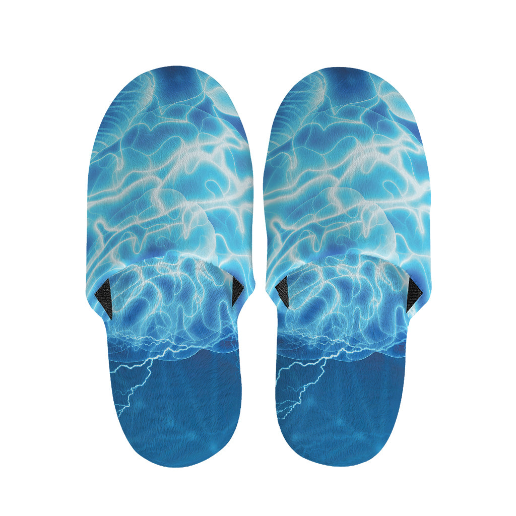 Blue Electrical Brain Activity Print Slippers