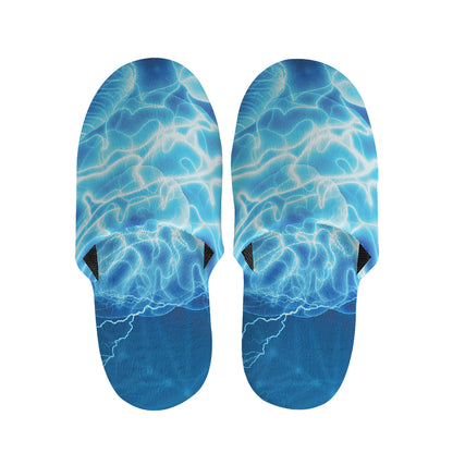 Blue Electrical Brain Activity Print Slippers