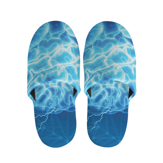 Blue Electrical Brain Activity Print Slippers