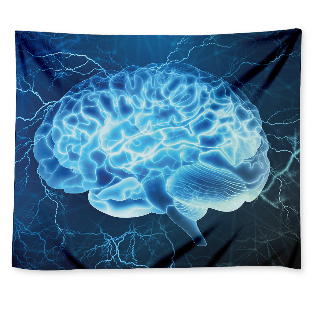 Blue Electrical Brain Activity Print Tapestry