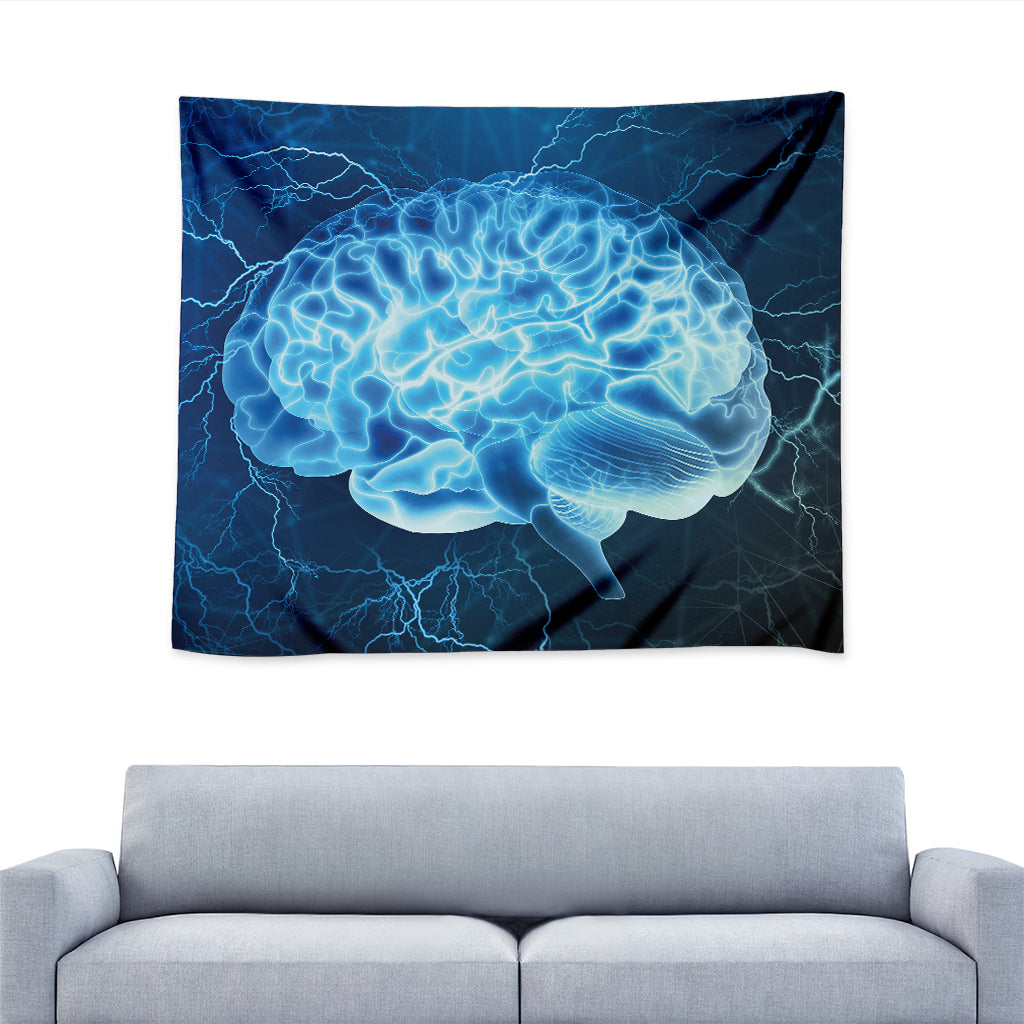 Blue Electrical Brain Activity Print Tapestry