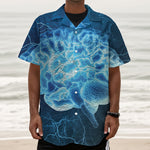 Blue Electrical Brain Activity Print Textured Short Sleeve Shirt