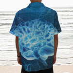 Blue Electrical Brain Activity Print Textured Short Sleeve Shirt