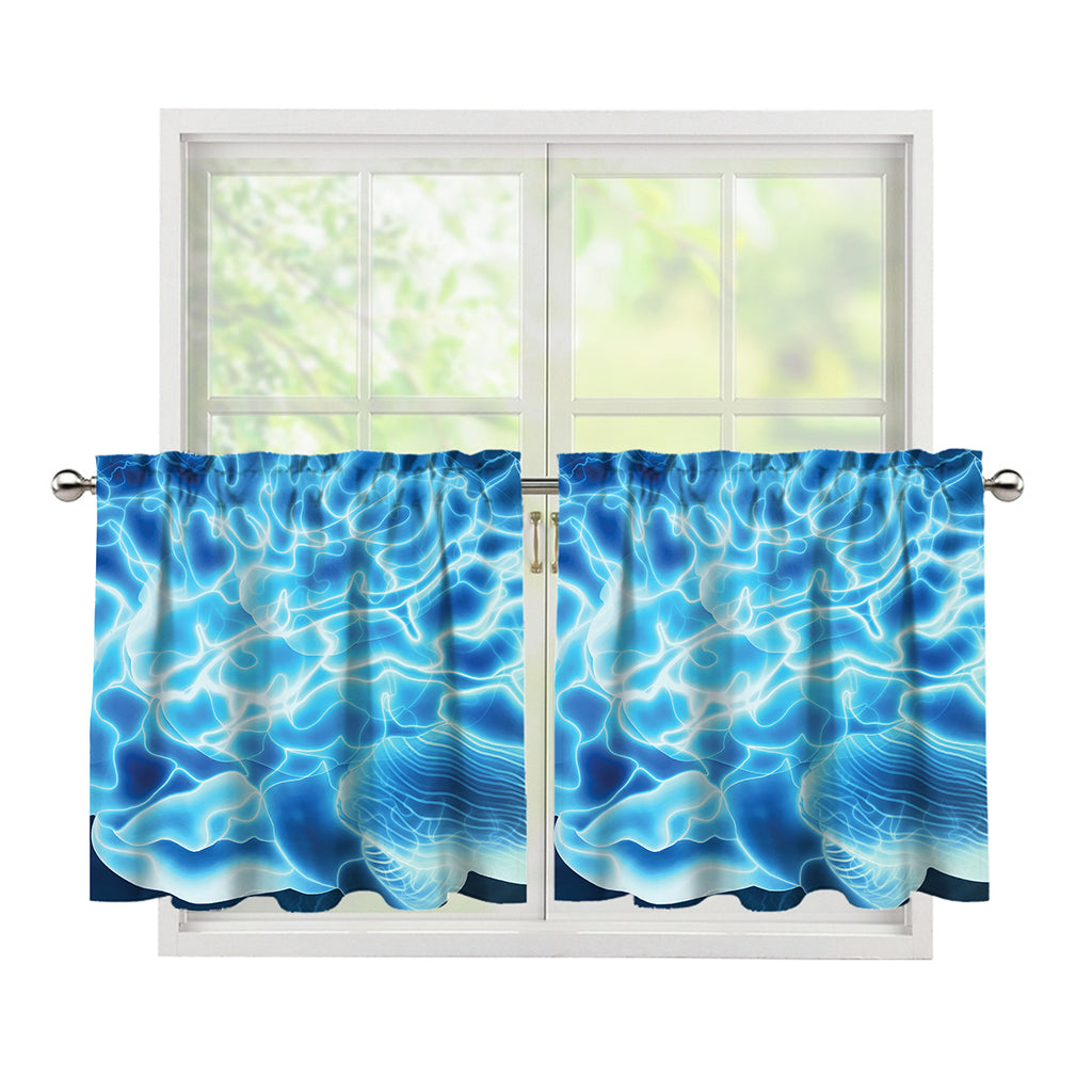Blue Electrical Brain Activity Print Tier Curtains