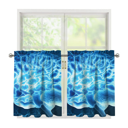 Blue Electrical Brain Activity Print Tier Curtains
