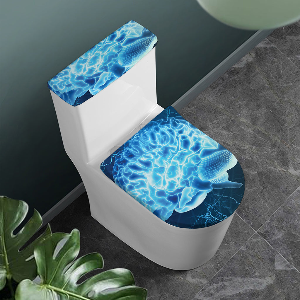 Blue Electrical Brain Activity Print Toilet Lid And Tank Cover Set