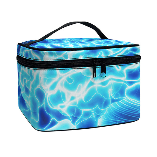 Blue Electrical Brain Activity Print Travel Makeup Bag