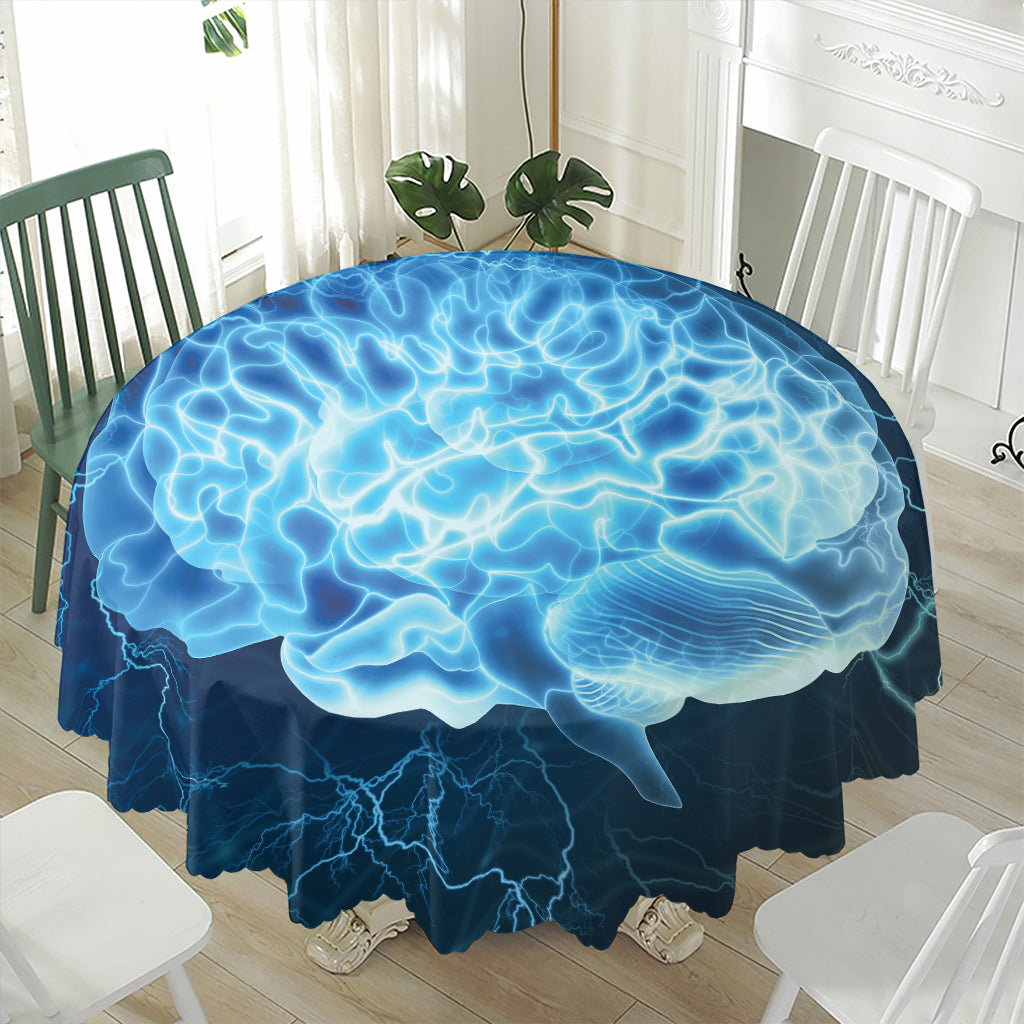 Blue Electrical Brain Activity Print Waterproof Round Tablecloth