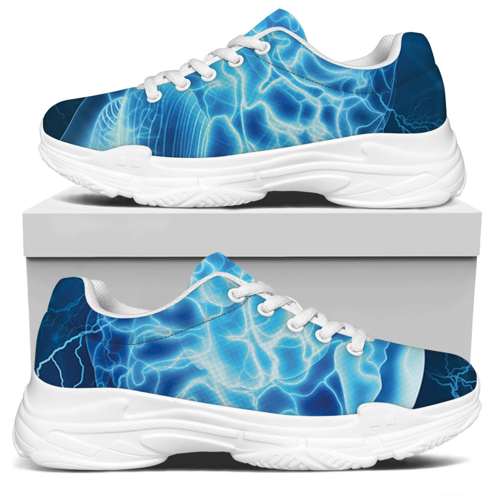 Blue Electrical Brain Activity Print White Chunky Shoes