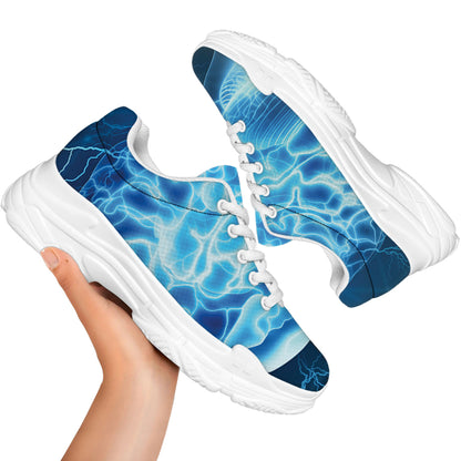 Blue Electrical Brain Activity Print White Chunky Shoes