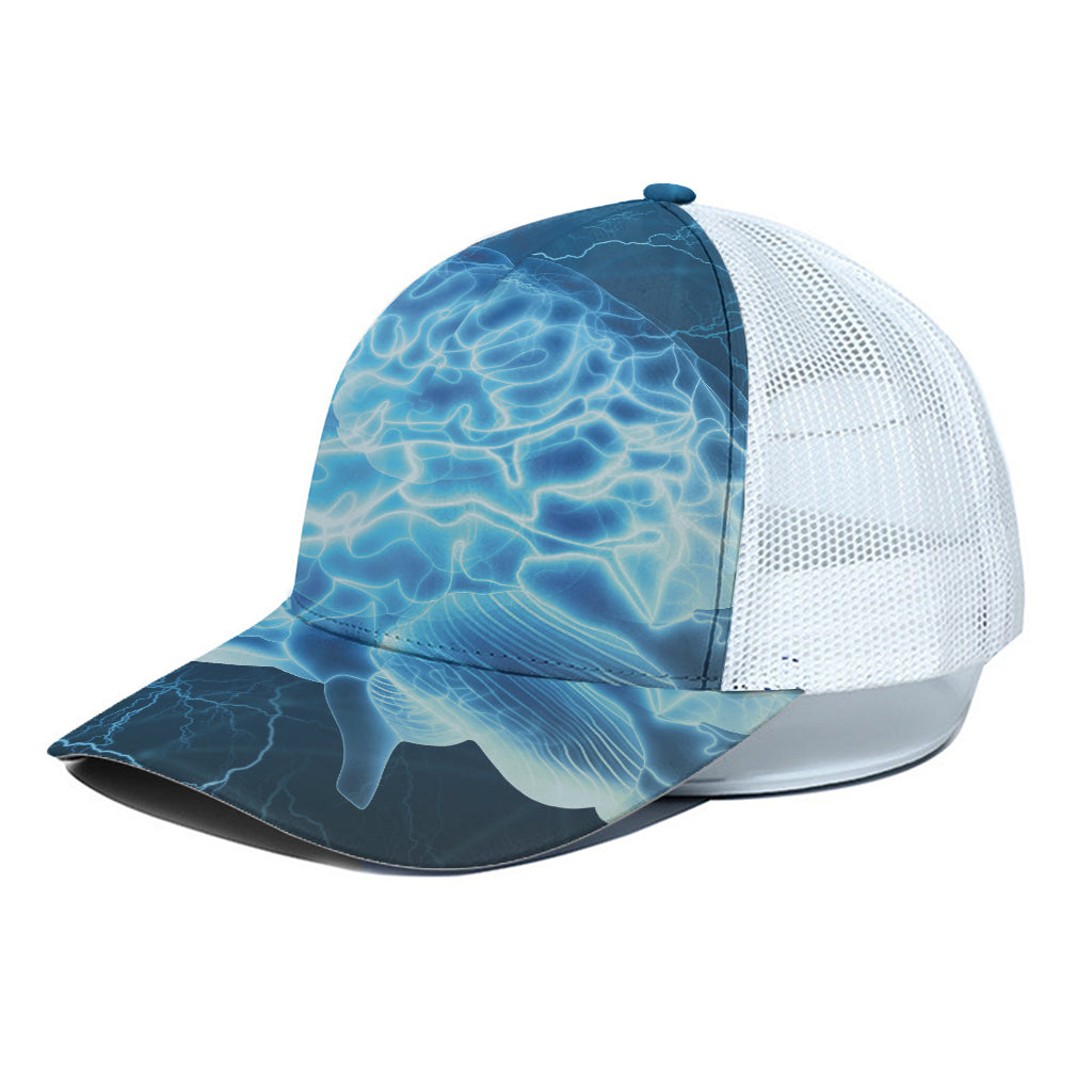 Blue Electrical Brain Activity Print White Mesh Trucker Cap
