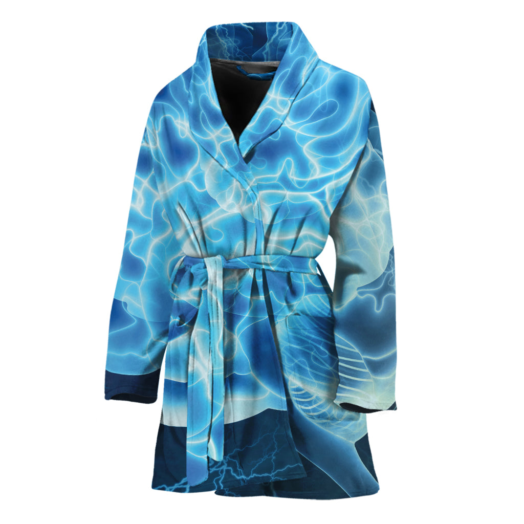 Blue Electrical Brain Activity Print Women's Bathrobe