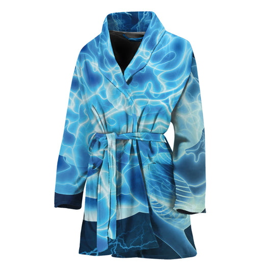 Blue Electrical Brain Activity Print Women's Bathrobe