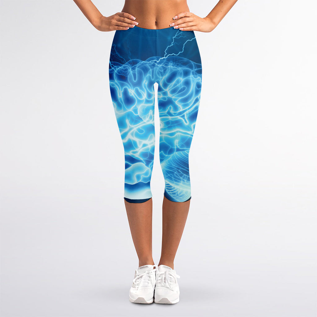 Blue Electrical Brain Activity Print Women's Capri Leggings