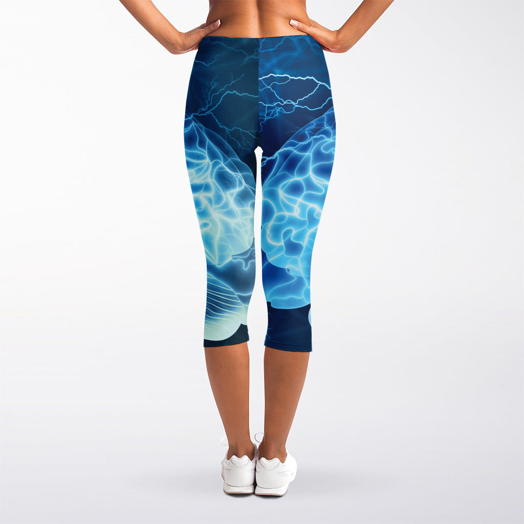 Blue Electrical Brain Activity Print Women's Capri Leggings