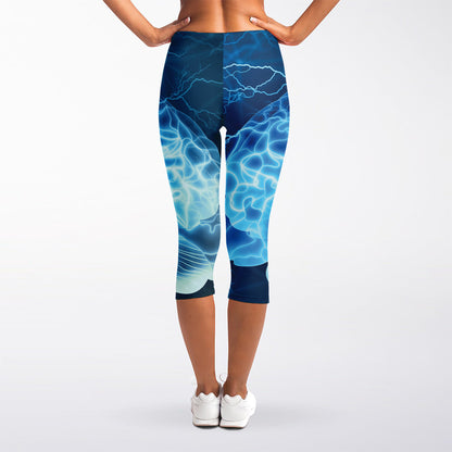 Blue Electrical Brain Activity Print Women's Capri Leggings