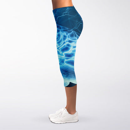 Blue Electrical Brain Activity Print Women's Capri Leggings