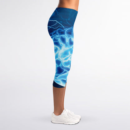 Blue Electrical Brain Activity Print Women's Capri Leggings