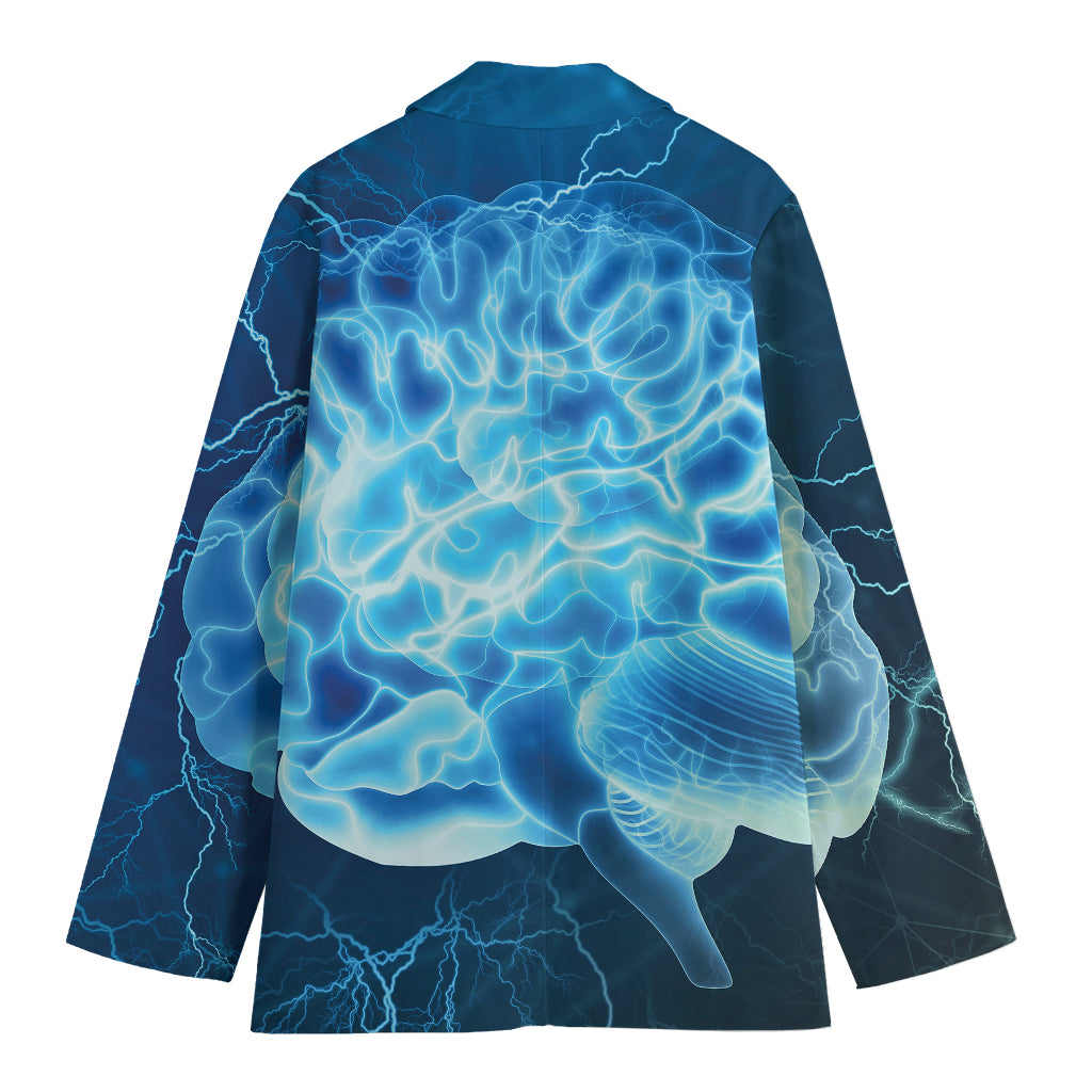 Blue Electrical Brain Activity Print Women's Cotton Blazer