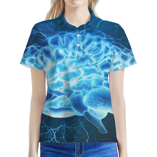 Blue Electrical Brain Activity Print Women's Polo Shirt