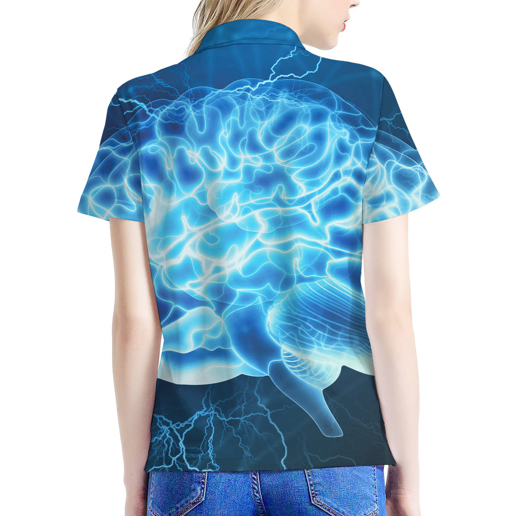 Blue Electrical Brain Activity Print Women's Polo Shirt