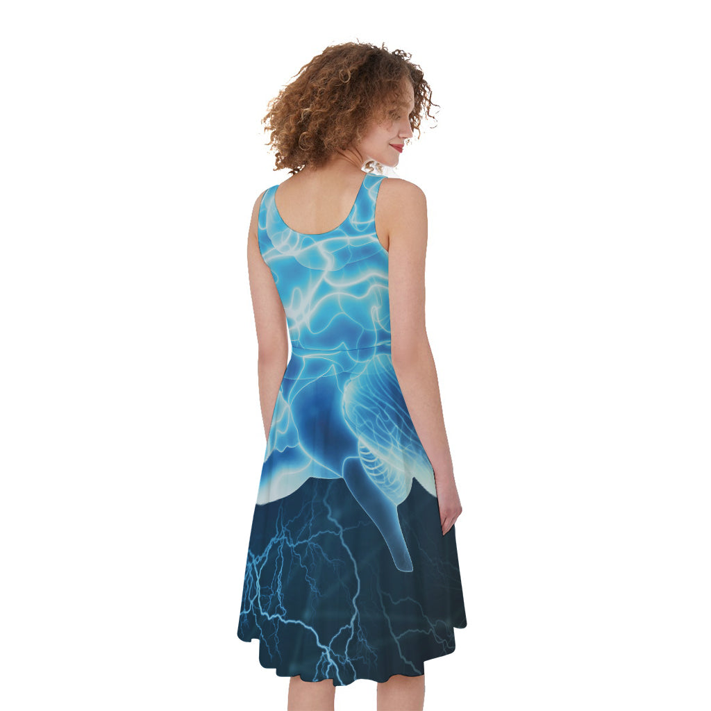 Blue Electrical Brain Activity Print Women's Sleeveless Dress
