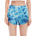 Blue Electrical Brain Activity Print Women's Split Running Shorts