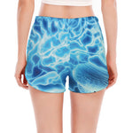 Blue Electrical Brain Activity Print Women's Split Running Shorts