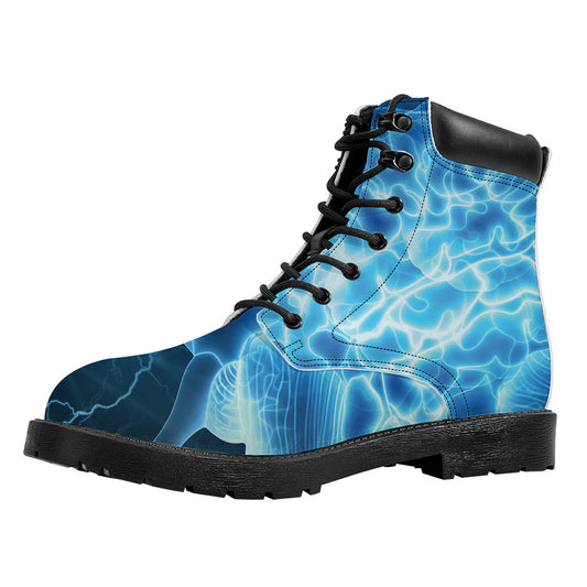Blue Electrical Brain Activity Print Work Boots