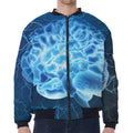 Blue Electrical Brain Activity Print Zip Sleeve Bomber Jacket