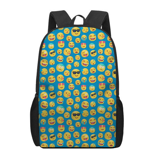 Blue Emoji Pattern Print 17 Inch Backpack