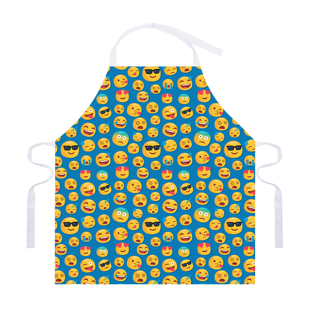 Blue Emoji Pattern Print Adjustable Apron
