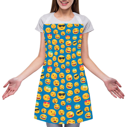 Blue Emoji Pattern Print Adjustable Apron