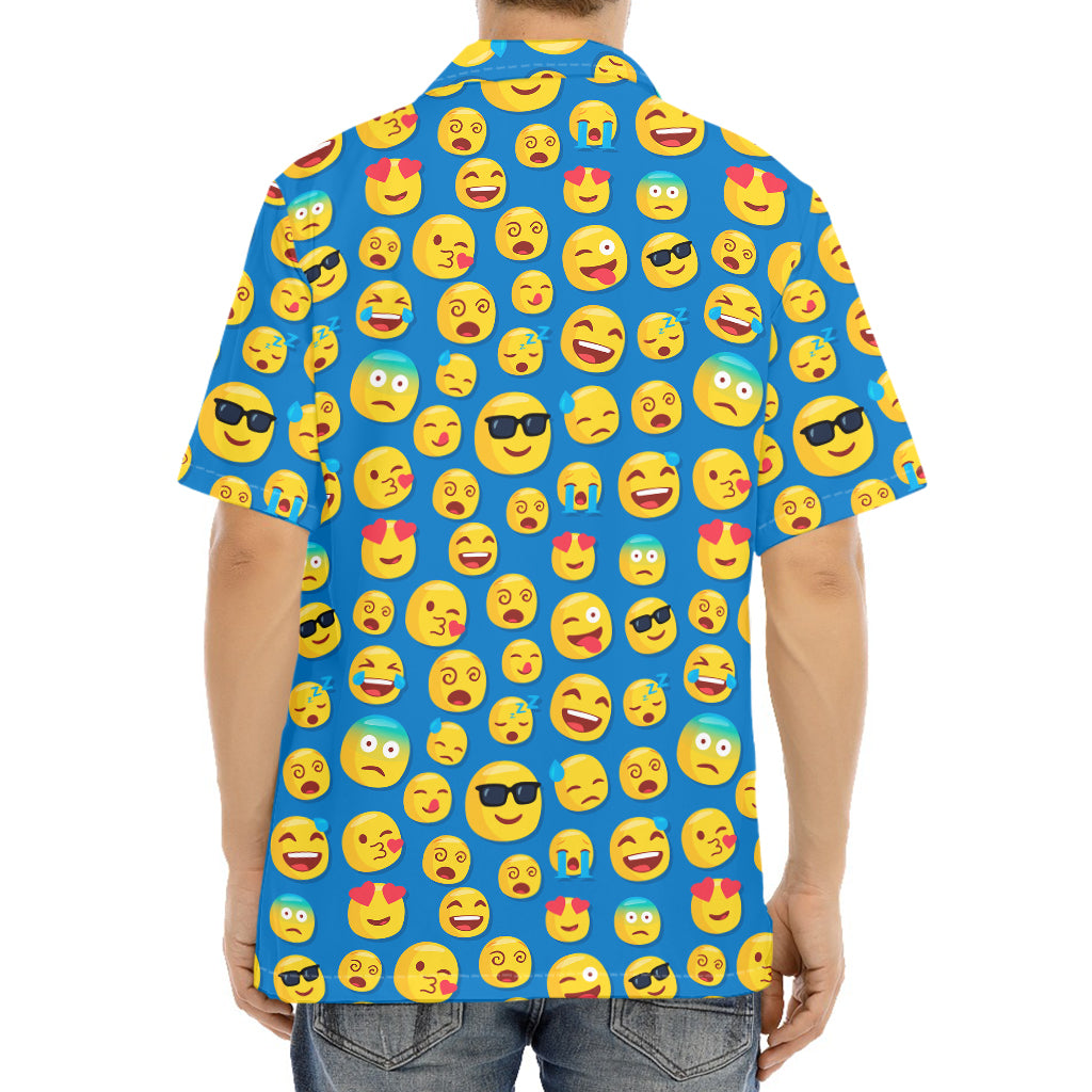 Blue Emoji Pattern Print Aloha Shirt