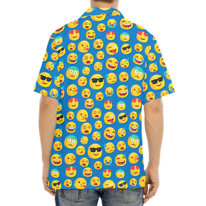 Blue Emoji Pattern Print Aloha Shirt