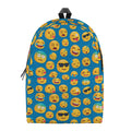 Blue Emoji Pattern Print School Backpack