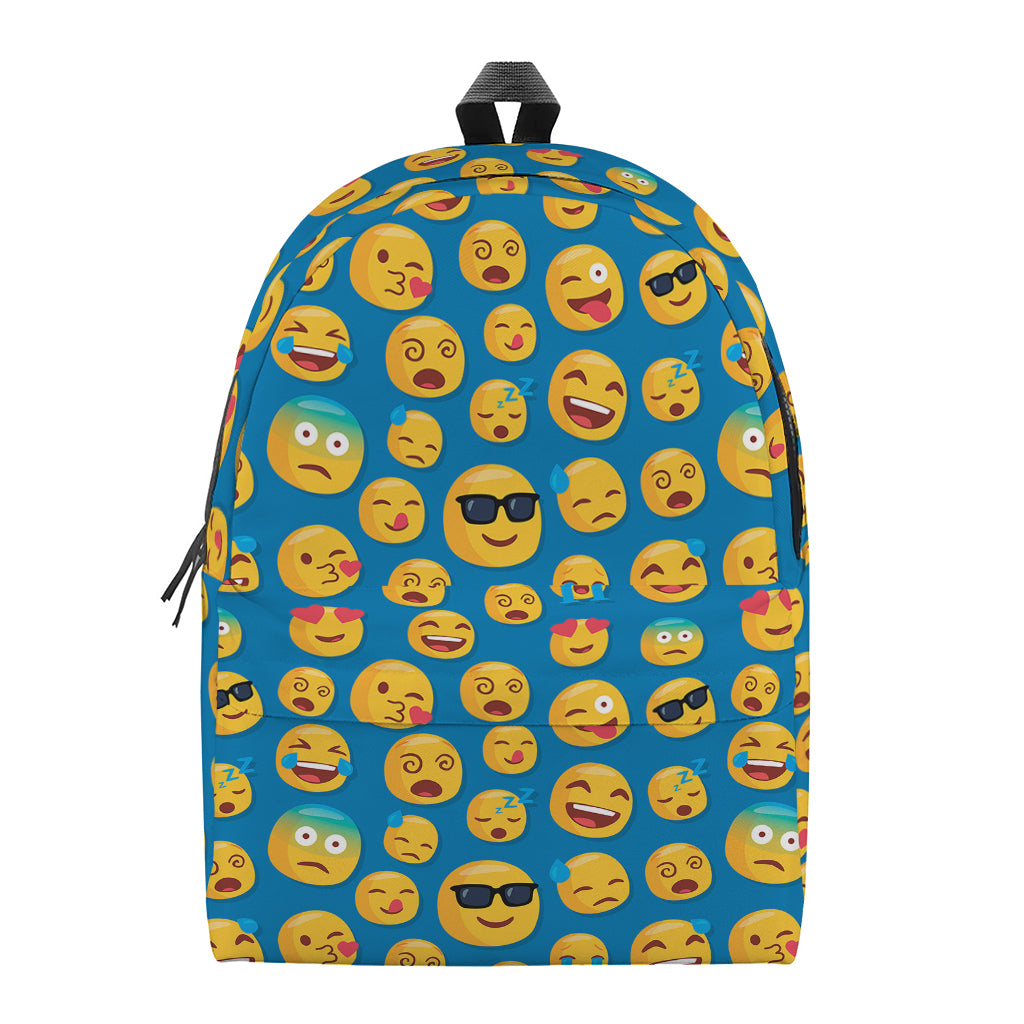 Blue Emoji Pattern Print Backpack