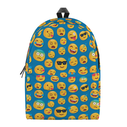 Blue Emoji Pattern Print Backpack