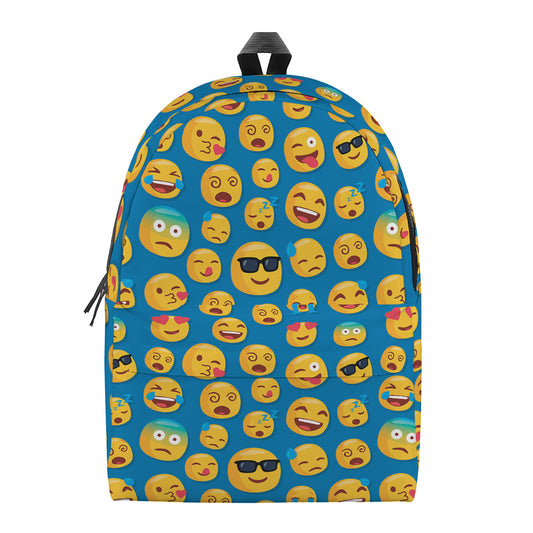 Blue Emoji Pattern Print Backpack